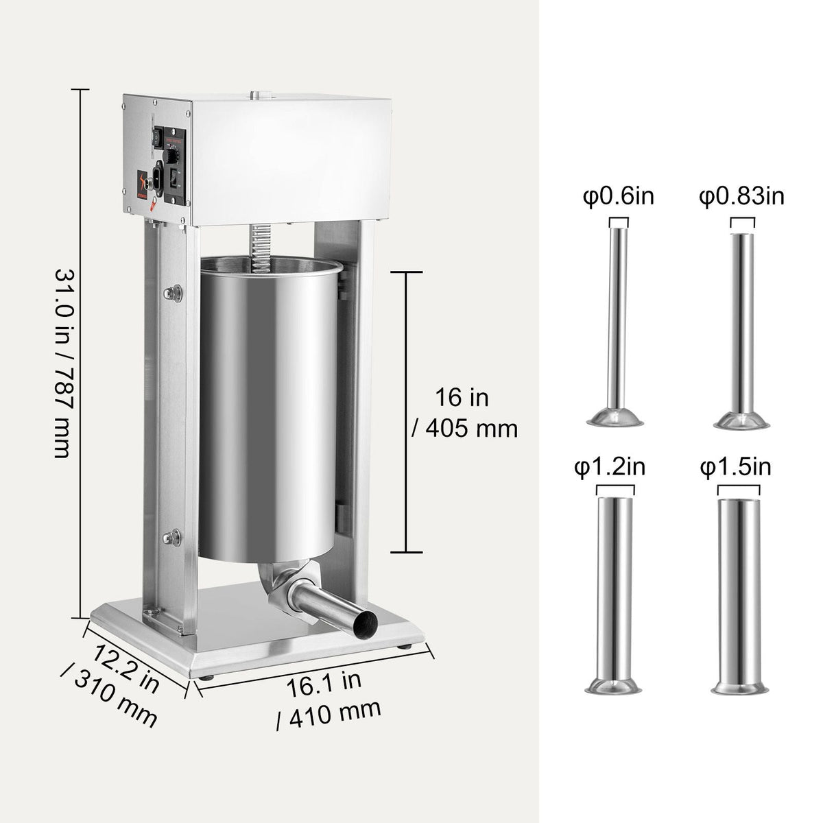 Electric Stuffer, 15L Large Capacity, 260W Vertical Sausage Stuffer with Speed Stepless, 304 Stainless Steel Sausage Machine with 4 Stuffing Tubes, Foot Pedal for Household or Commercial Use
