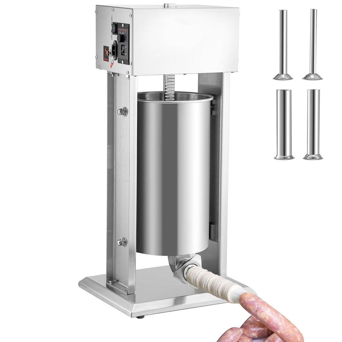 Electric Stuffer, 15L Large Capacity, 260W Vertical Sausage Stuffer with Speed Stepless, 304 Stainless Steel Sausage Machine with 4 Stuffing Tubes, Foot Pedal for Household or Commercial Use