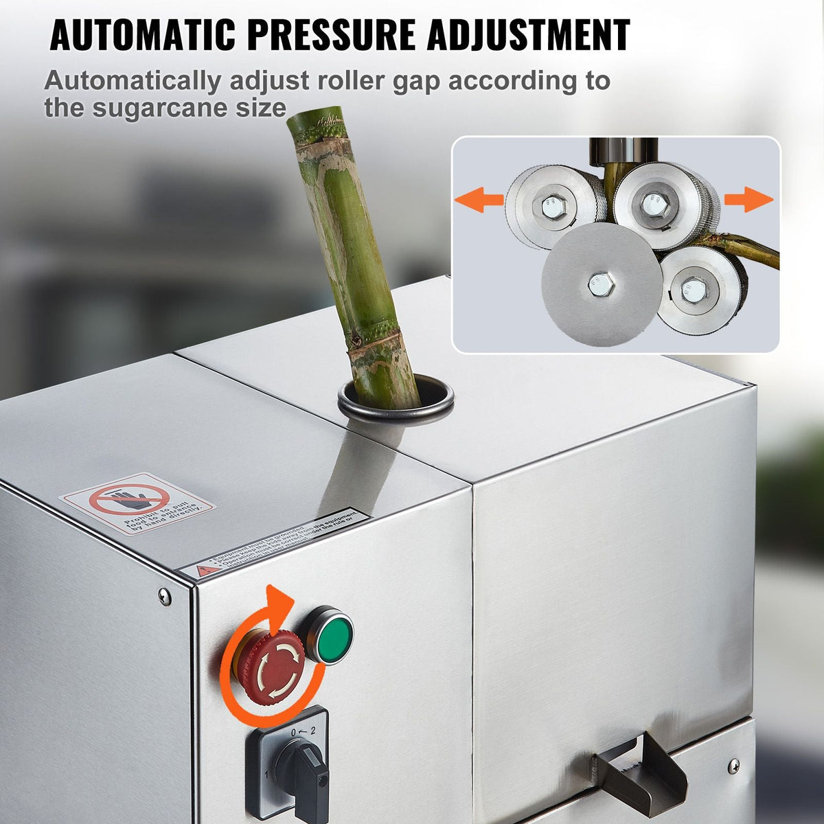 Electric Sugar Cane Juicer, 800W Sugarcane Juicer Machine with 661LBS/H High Output, 4 Stainless Steel Roller, Auto Roller Pressure Adjustment Sugarcane Juice Press Extractor for Home/Commercial