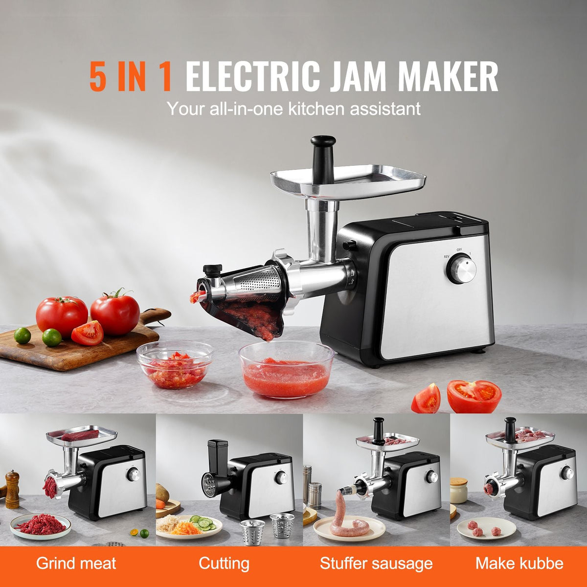 Electric Tomato Strainer, 500W Tomato Sauce Maker Machine, 4.9 LBS/Min Food Strainer and Sauce Maker, Pure Copper Motor Food Mill with Reverse Function for Tomato Strawberry Blueberry Sauce