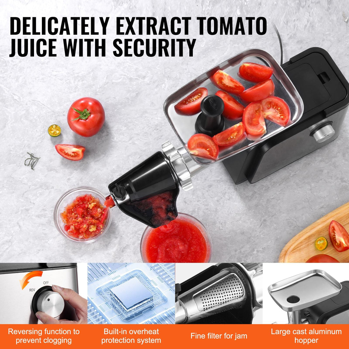 Electric Tomato Strainer, 500W Tomato Sauce Maker Machine, 4.9 LBS/Min Food Strainer and Sauce Maker, Pure Copper Motor Food Mill with Reverse Function for Tomato Strawberry Blueberry Sauce