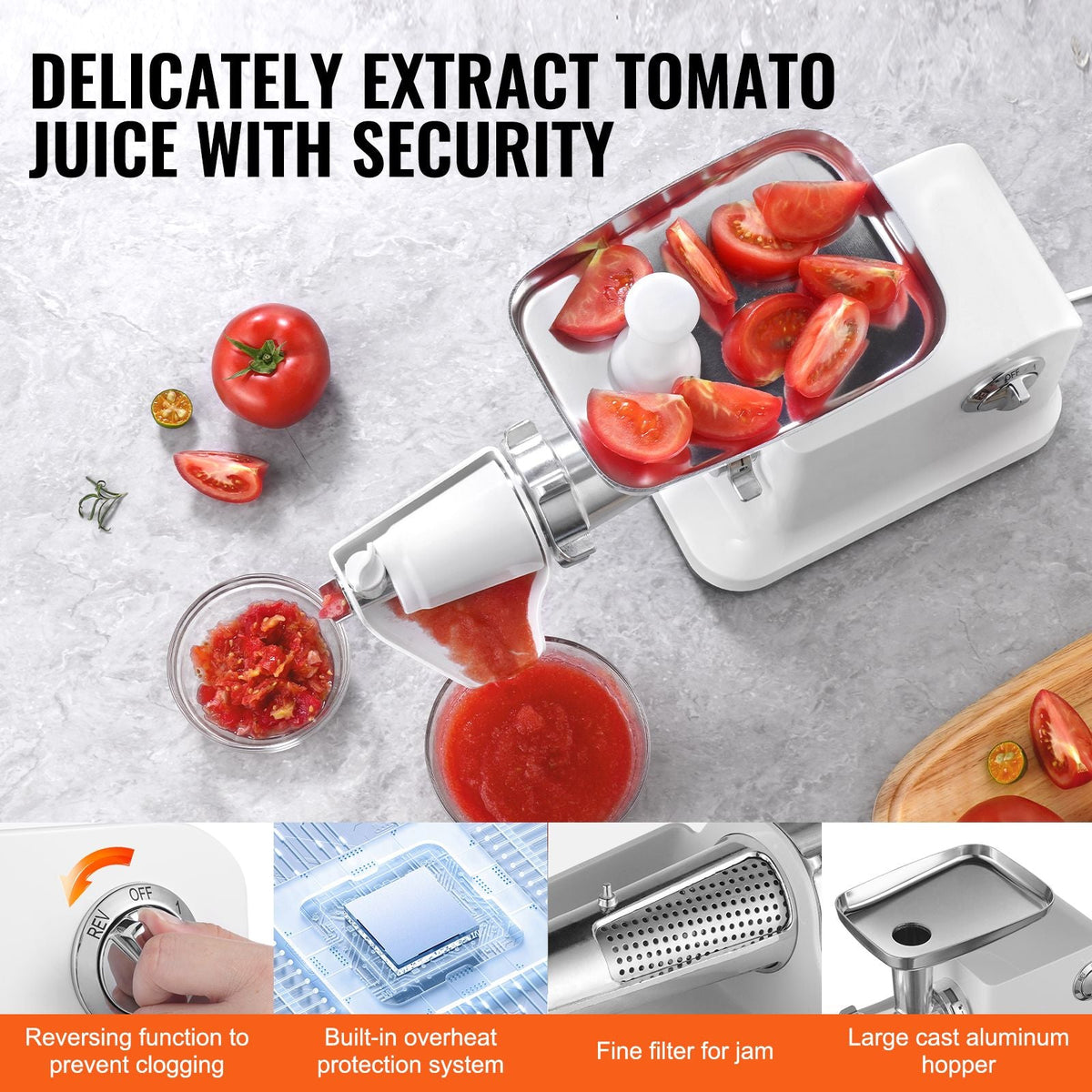 Electric Tomato Strainer, 700W Tomato Sauce Maker Machine, 5.5 LBS/Min Food Strainer and Sauce Maker, Pure Copper Motor Food Mill with Reverse Function for Tomato Strawberry Blueberry Sauce