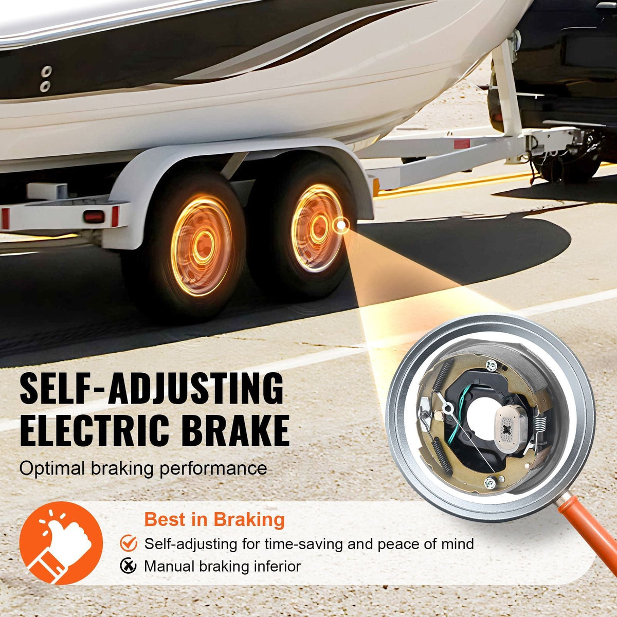 Electric Trailer Brake Assembly, 10" x 2-1/4", 1 Pair Self-Adjusting Electric Brakes Kit for 3500 lbs Axle, 4-Hole Mounting, Backing Plates for Brake System Part Replacement (1 Right + 1 Left)