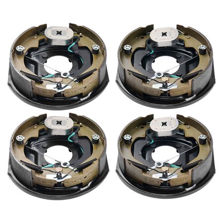Electric Trailer Brake Assembly, 10" x 2-1/4", 2 Pairs Self-Adjusting Electric Brakes Kit for 3500 lbs Axle, 4-Hole Mounting, Backing Plates for Brake System Part Replacement (2 Right + 2 Left)
