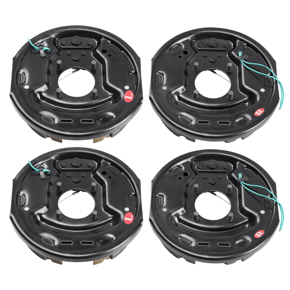 Electric Trailer Brake Assembly, 10" x 2-1/4", 2 Pairs Self-Adjusting Electric Brakes Kit for 3500 lbs Axle, 4-Hole Mounting, Backing Plates for Brake System Part Replacement (2 Right + 2 Left)