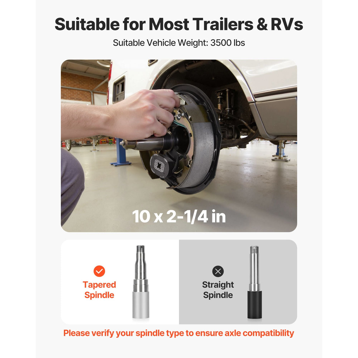 Electric Trailer Brake Assembly, 10 x 2-1/4 Inch, 1 Pair Self-Adjusting Electric Brakes Kit for 3500 lbs Trailer Axle, Backing Plates for Braking System Part Replacement, Fit for Trailers, RVs