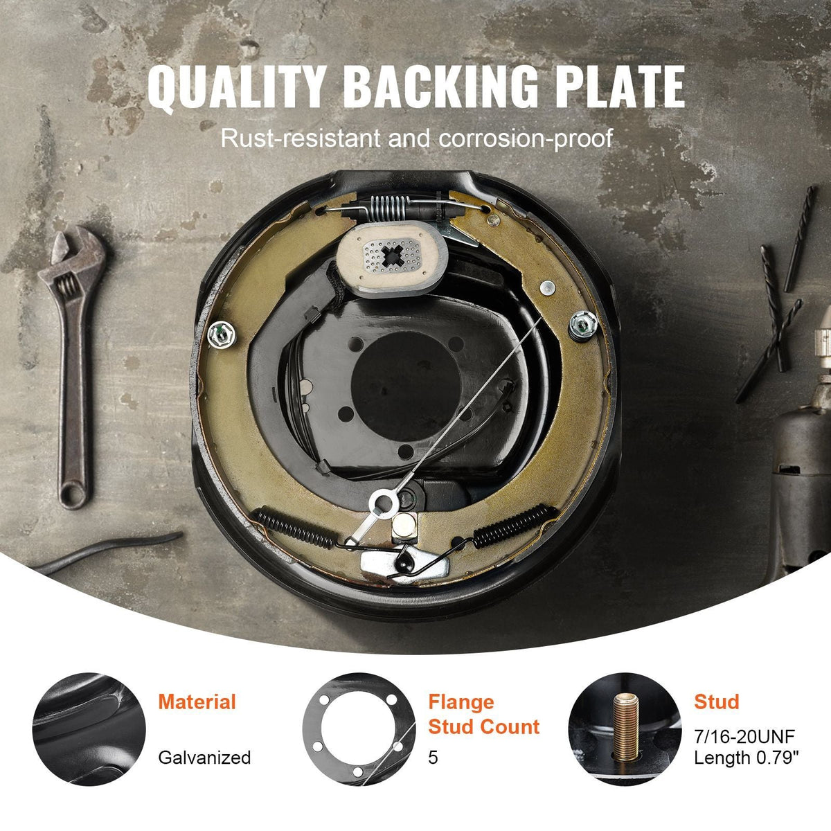 Electric Trailer Brake Assembly, 12" x 2", 1 Pair Self-Adjusting Electric Brakes Kit for 7000 lbs Axle, 5-Hole Mounting, Backing Plates for Braking System Part Replacement (1 Right + 1 Left)