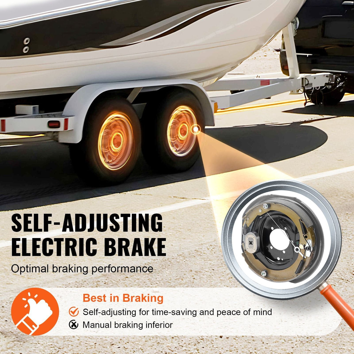 Electric Trailer Brake Assembly, 12" x 2", 1 Pair Self-Adjusting Electric Brakes Kit for 7000 lbs Axle, 5-Hole Mounting, Backing Plates for Braking System Part Replacement (1 Right + 1 Left)