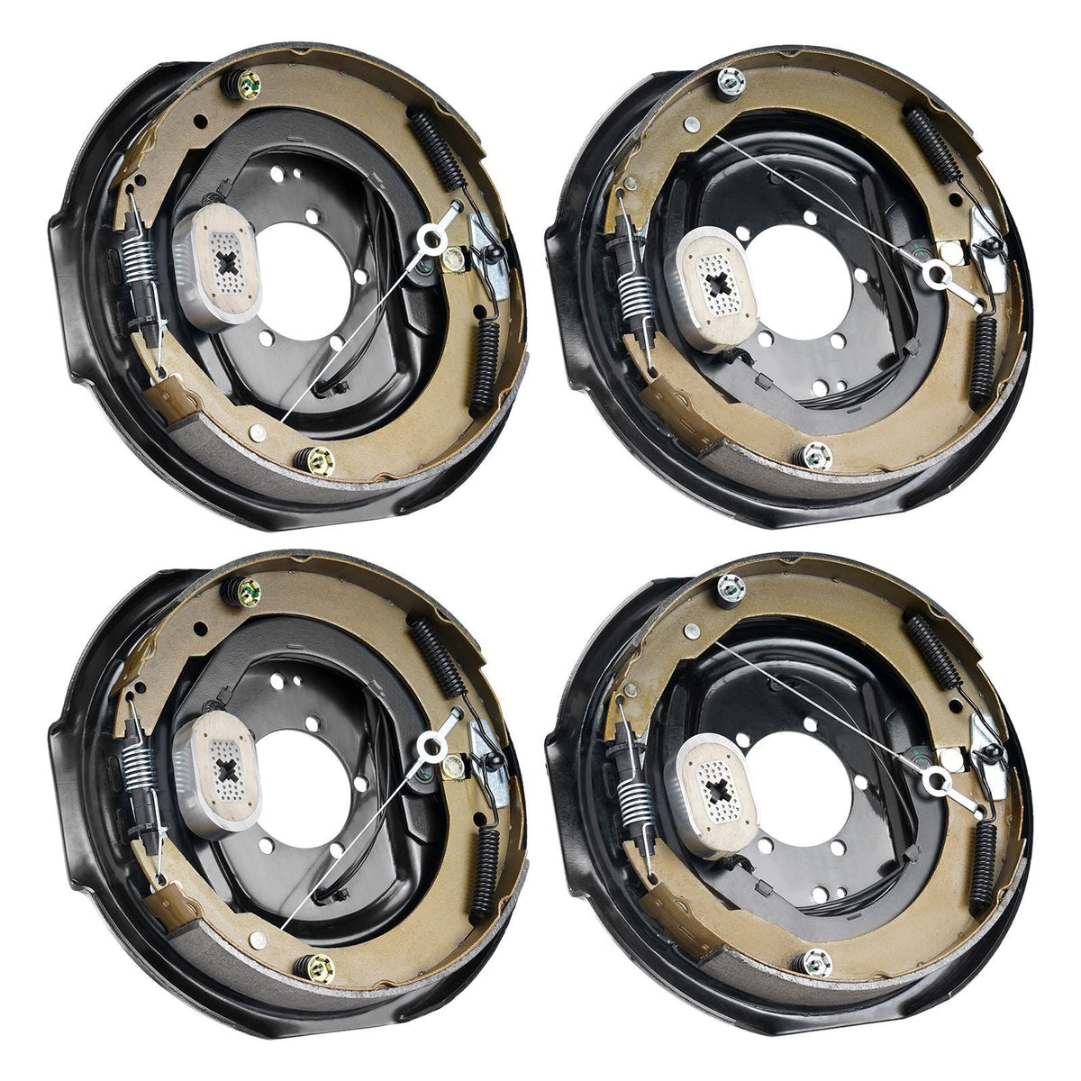 Electric Trailer Brake Assembly, 12" x 2", 2 Pairs Self-Adjusting Electric Brakes Kit for 7000 lbs Axle, 5-Hole Mounting, Backing Plates for Braking System Part Replacement (2 Right + 2 Left)