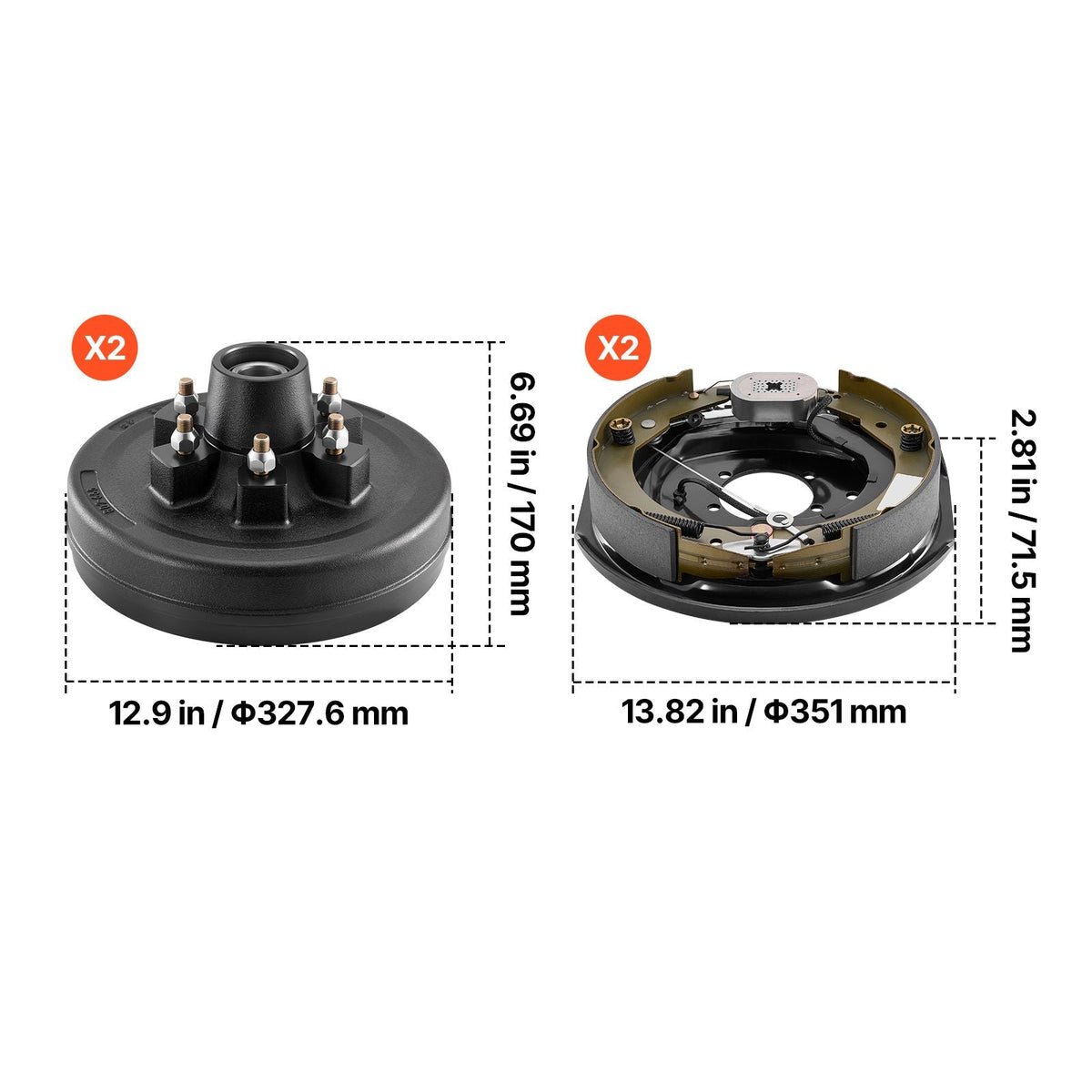 Electric Trailer Brake Assembly, 12 x 2 Inch, 1 Pair Self-Adjusting Electric Brakes Kit for 6000 lbs Trailer Axle, Backing Plates for Braking System Part Replacement, Fit for Trailers, RVs