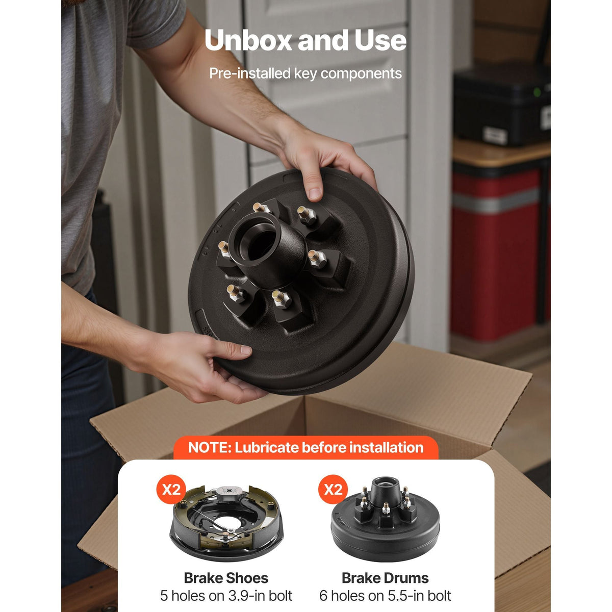 Electric Trailer Brake Assembly, 12 x 2 Inch, 1 Pair Self-Adjusting Electric Brakes Kit for 6000 lbs Trailer Axle, Backing Plates for Braking System Part Replacement, Fit for Trailers, RVs