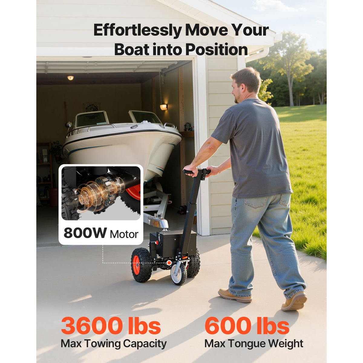 Electric Trailer Dolly, 3600 lbs Max Trailer Weight 600 lbs Max Tongue Weight, DC 24V 800W Motorized Trailer Dolly with 2 & 1-7/8 Inch Hitch Balls for RV Campers, Cargo & Utility, Boat Trailers