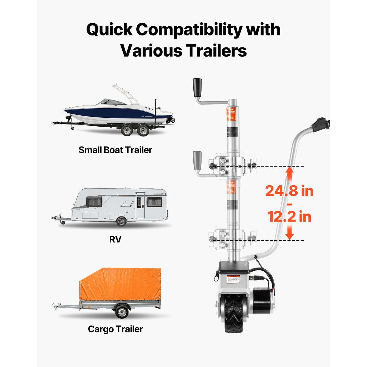 Electric Trailer Dolly, 5500 lbs Towing Capacity, 380W 12V Motorized Jockey Wheel with 23 ft/min Moving Speed, 12.2-24.8 in Adjustable Clamp Height & 8 in Rubber Tire, For Moving Caravan Boat