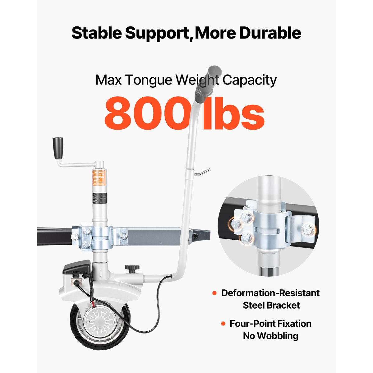 Electric Trailer Dolly, 5500 lbs Towing Capacity, 380W 12V Motorized Jockey Wheel with 23 ft/min Moving Speed, 12.2-24.8 in Adjustable Clamp Height & 8 in Rubber Tire, For Moving Caravan Boat