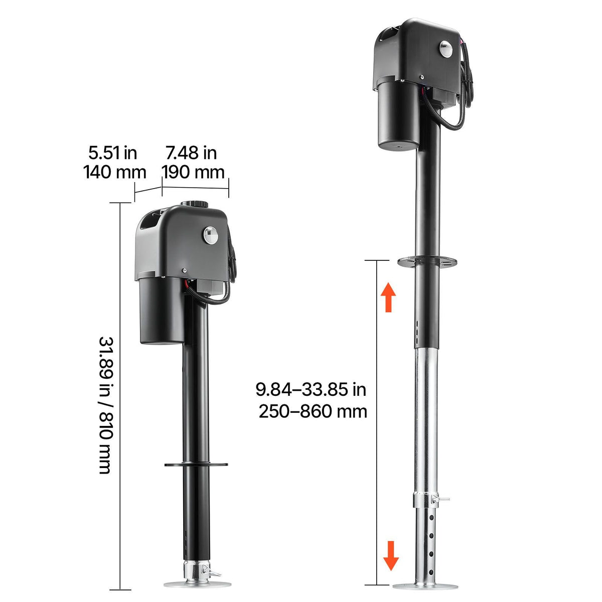 Electric Trailer Jack, 7500 lbs Capacity, Electric Power Tongue Jack with Waterproof Protective Cover & LED Light for Travel Trailer, Camper, RV, 9.84-27.84 in Lift, 12V DC with Wiring, Black