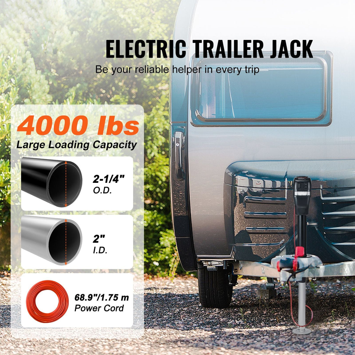 Electric Trailer Jack, Power Tongue Jack Weight Capacity 4000 lbs, 9.84"-33.85" Electric Tongue Jack with Waterproof Cover for Lifting RV Trailer, Horse Trailer, Utility Trailer, Yacht Trailer