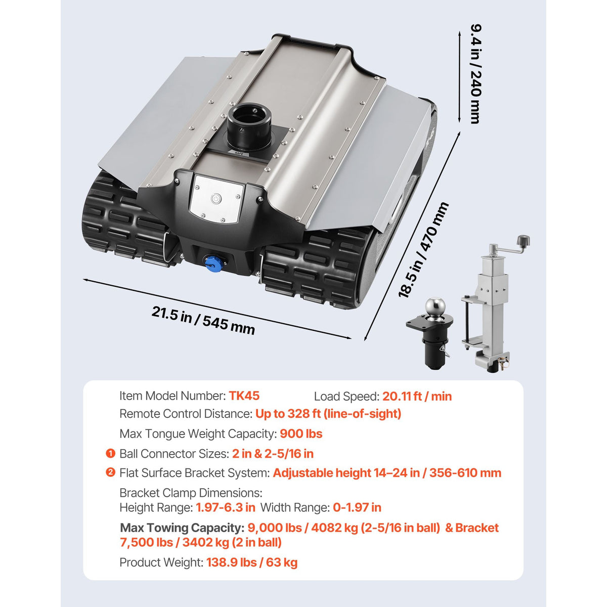 Electric Trailer Mover, 9000 lbs Max Towing Capacity, Remote-Controlled Trailer Mover with 328 ft Wireless Range, Motorised Camper Trolley Kit Fits for Camper RV Caravan Boat Trailer Jack