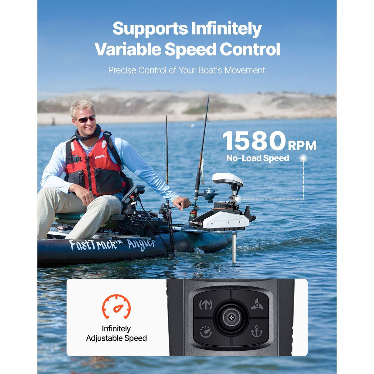 Electric Trolling Motor, 12V 55lbs Thrust with GPS, 10-Speed Bow Mounted Saltwater Outboard Boat Motor with Remote Control & LCD Battery Indicator, for Kayaks, Fishing Boats, 54-Inch Shaft