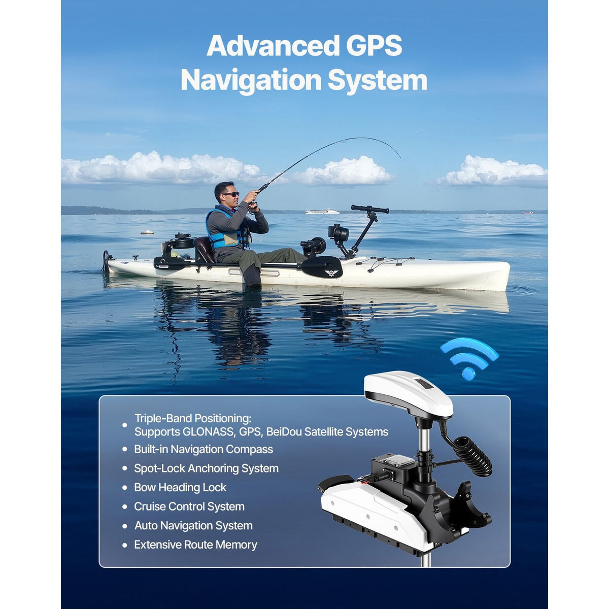Electric Trolling Motor, 12V 55lbs Thrust with GPS, 10-Speed Bow Mounted Saltwater Outboard Boat Motor with Remote Control & LCD Battery Indicator, for Kayaks, Fishing Boats, 54-Inch Shaft