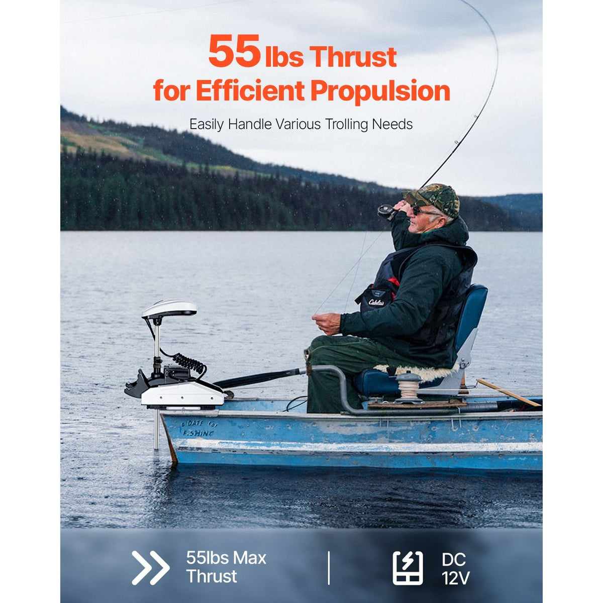 Electric Trolling Motor, 12V 55lbs Thrust with GPS, 10-Speed Bow Mounted Saltwater Outboard Boat Motor with Remote Control & LCD Battery Indicator, for Kayaks, Fishing Boats, 54-Inch Shaft