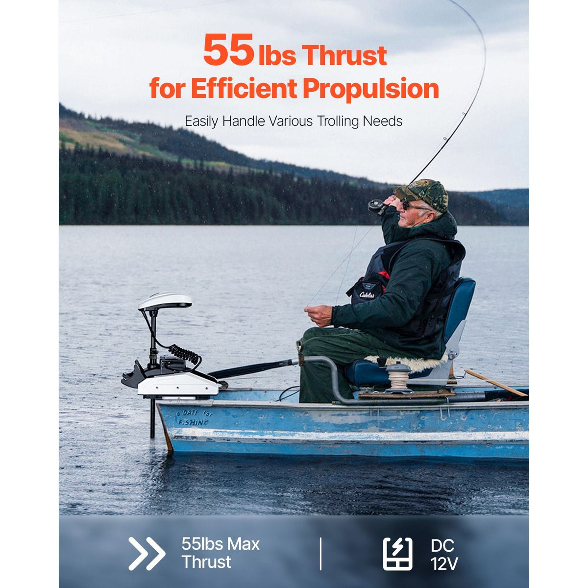 Electric Trolling Motor, 55lbs Thrust with GPS, 10-Speed Bow Mounted Saltwater Outboard Boat Motor with Remote Control & LCD Battery Indicator, for Kayaks, Fishing Boats, 36-Inch Shaft