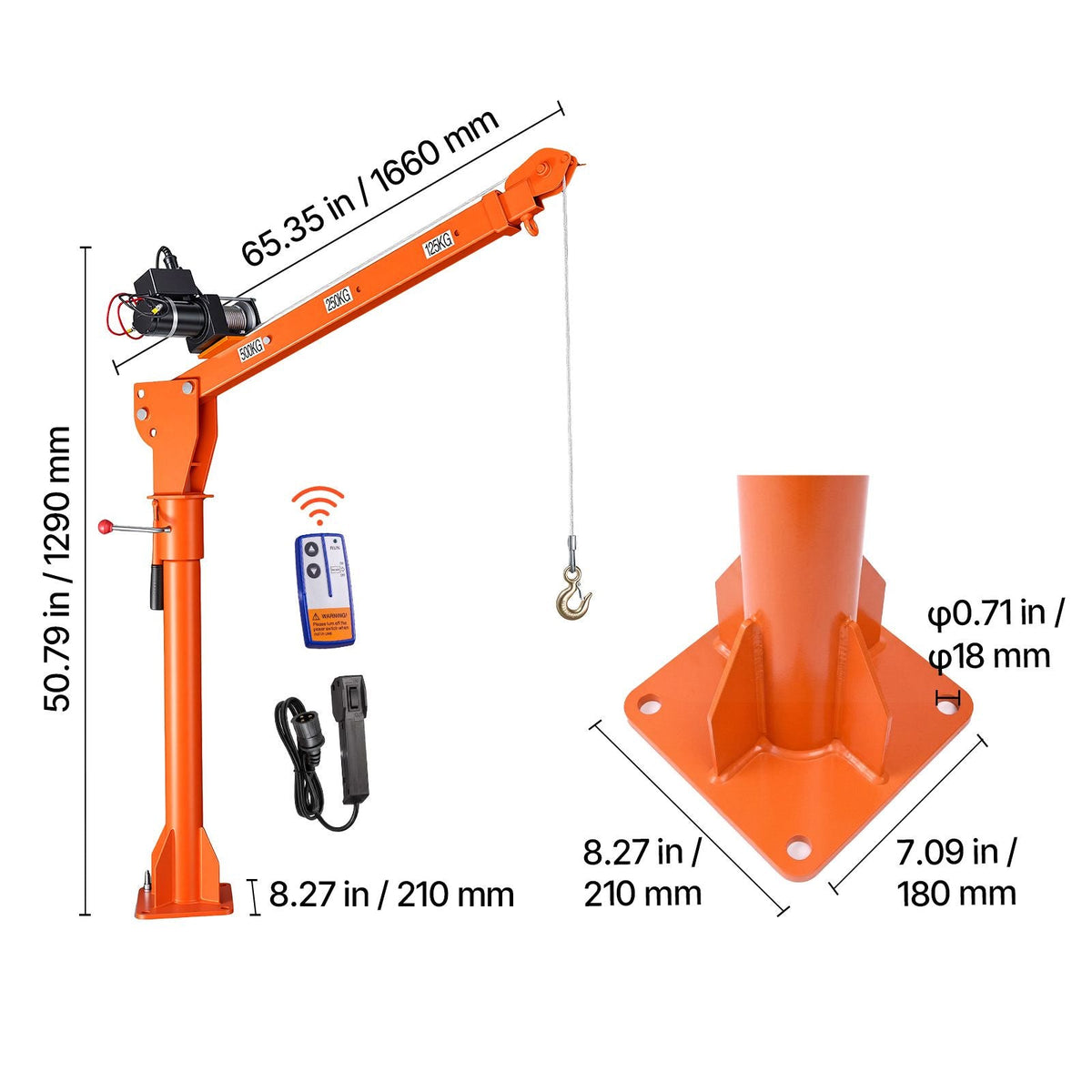Electric Truck Crane, 1100 lbs Pickup Truck Crane with 12V 3000 lbs Electric Winch, 360° Rotating Telescopic Boom, Premium Galvanized Steel, Foldable Pickup Bed Jib for Machine Lumber Lifting