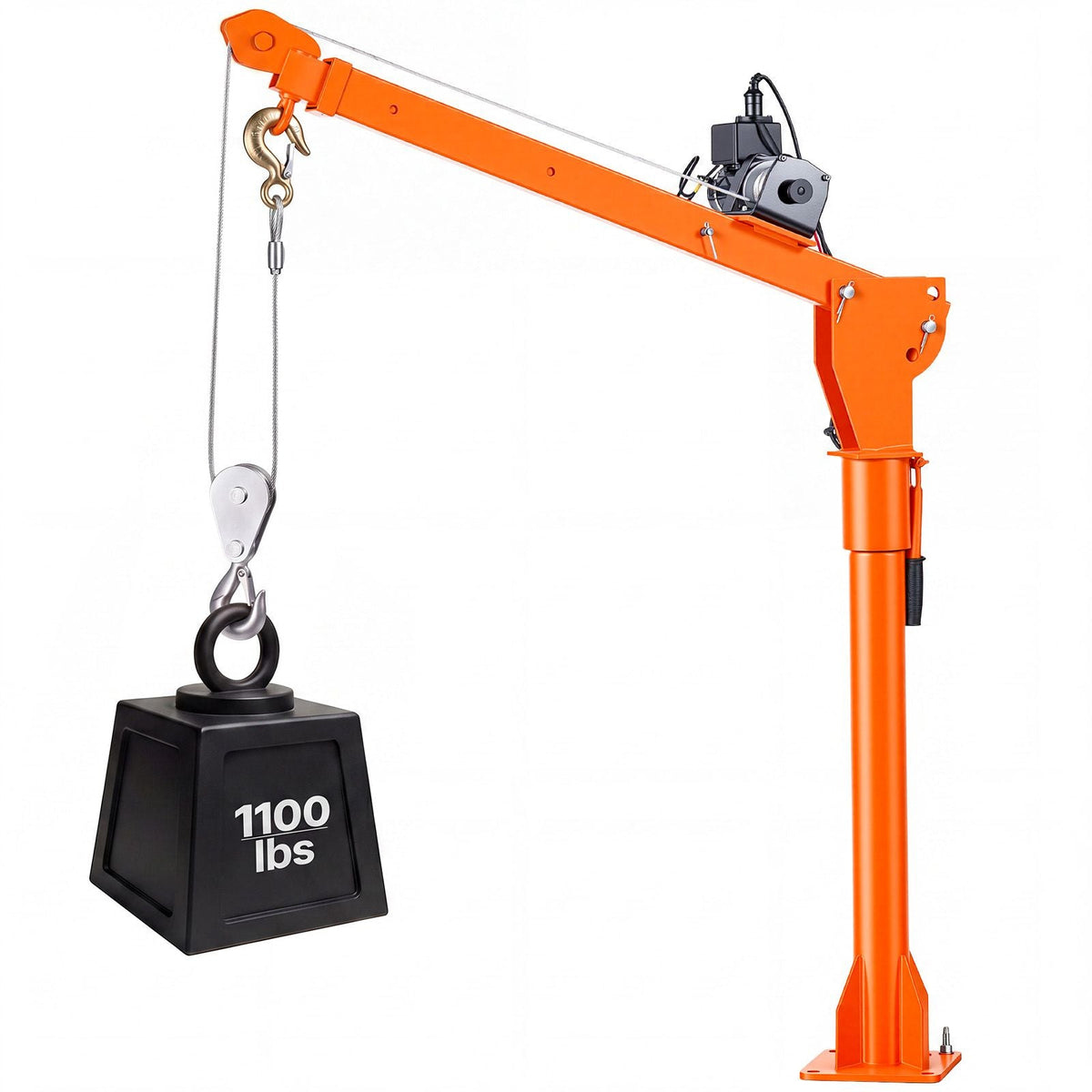Electric Truck Crane, 1100 lbs Pickup Truck Crane with 12V 3000 lbs Electric Winch, 360° Rotating Telescopic Boom, Premium Galvanized Steel, Foldable Pickup Bed Jib for Machine Lumber Lifting