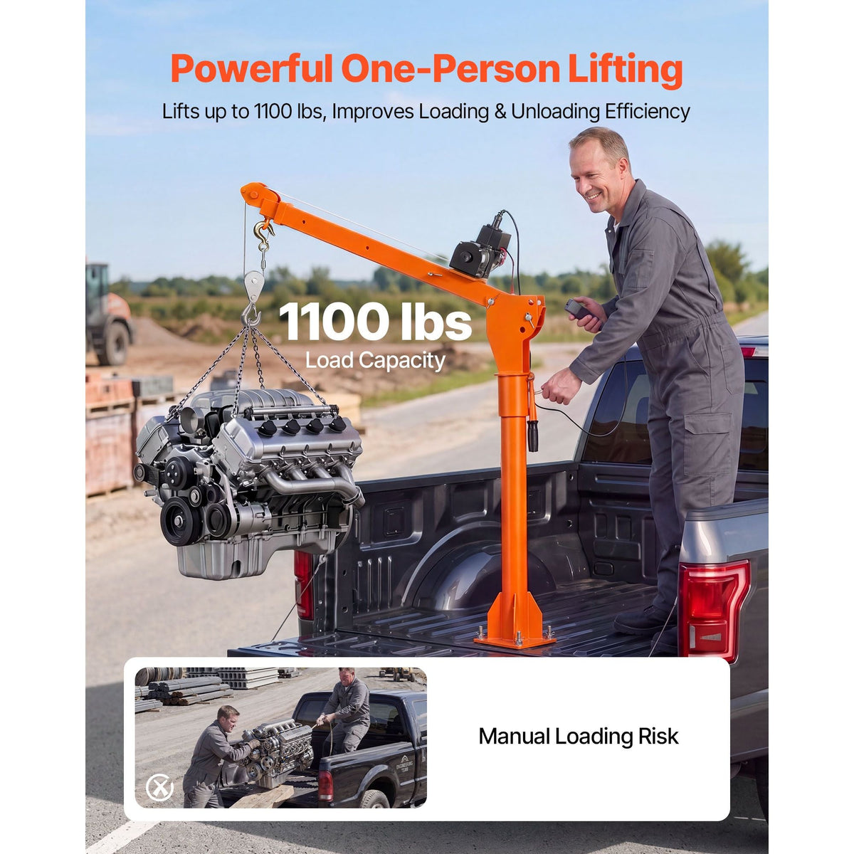 Electric Truck Crane, 1100 lbs Pickup Truck Crane with 12V 3000 lbs Electric Winch, 360° Rotating Telescopic Boom, Premium Galvanized Steel, Foldable Pickup Bed Jib for Machine Lumber Lifting