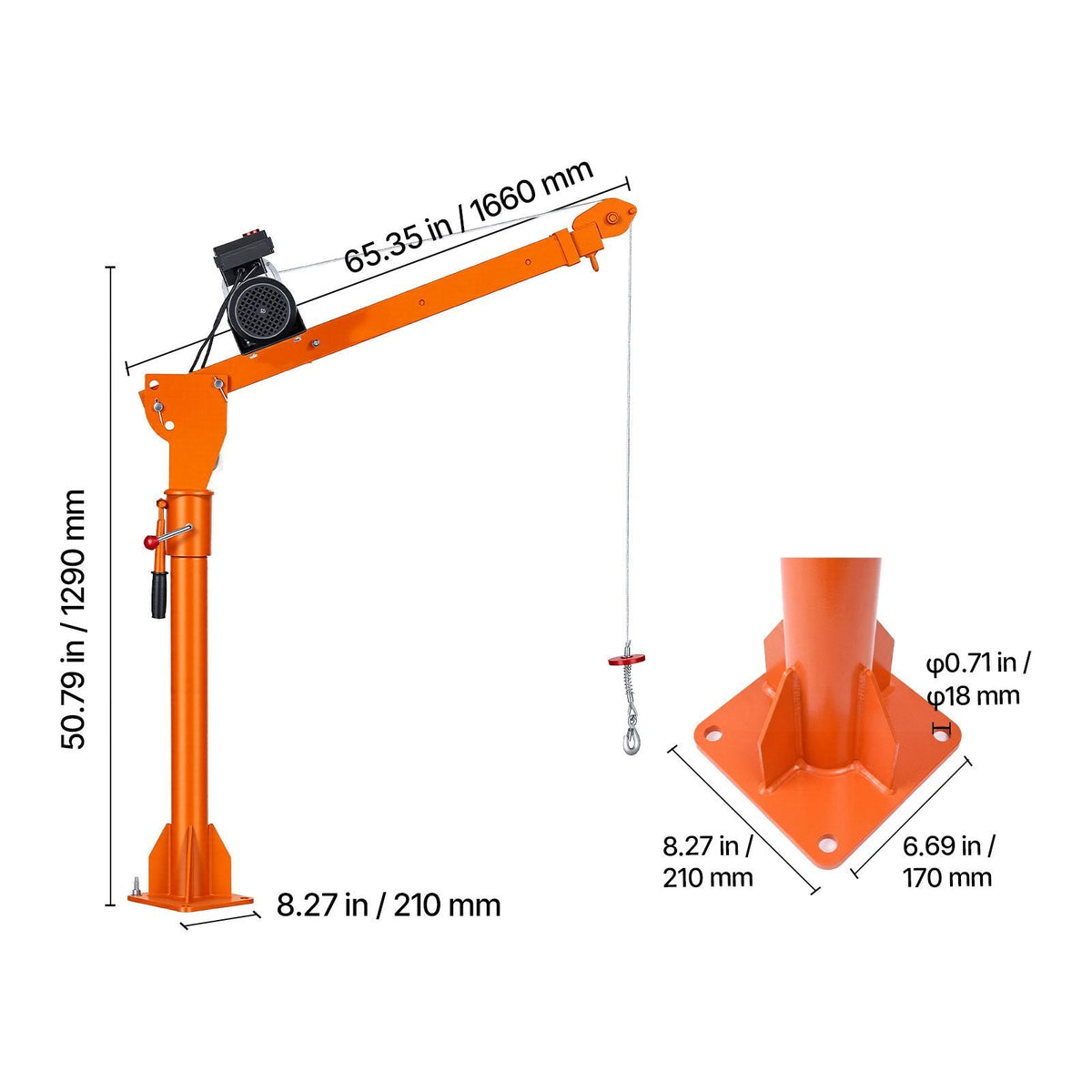 Electric Truck Crane, 1100 lbs Pickup Truck Crane with PA800 Electric Hoist, 360° Rotating Telescopic Boom, Premium Galvanized Steel,Foldable Pickup Bed Jib Hoist for Machine Lumber Lifting