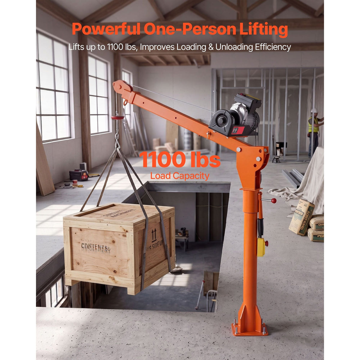 Electric Truck Crane, 1100 lbs Pickup Truck Crane with PA800 Electric Hoist, 360° Rotating Telescopic Boom, Premium Galvanized Steel,Foldable Pickup Bed Jib Hoist for Machine Lumber Lifting