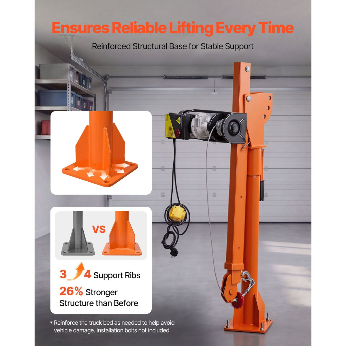 Electric Truck Crane, 1100 lbs Pickup Truck Crane with PA800 Electric Hoist, 360° Rotating Telescopic Boom, Premium Galvanized Steel,Foldable Pickup Bed Jib Hoist for Machine Lumber Lifting
