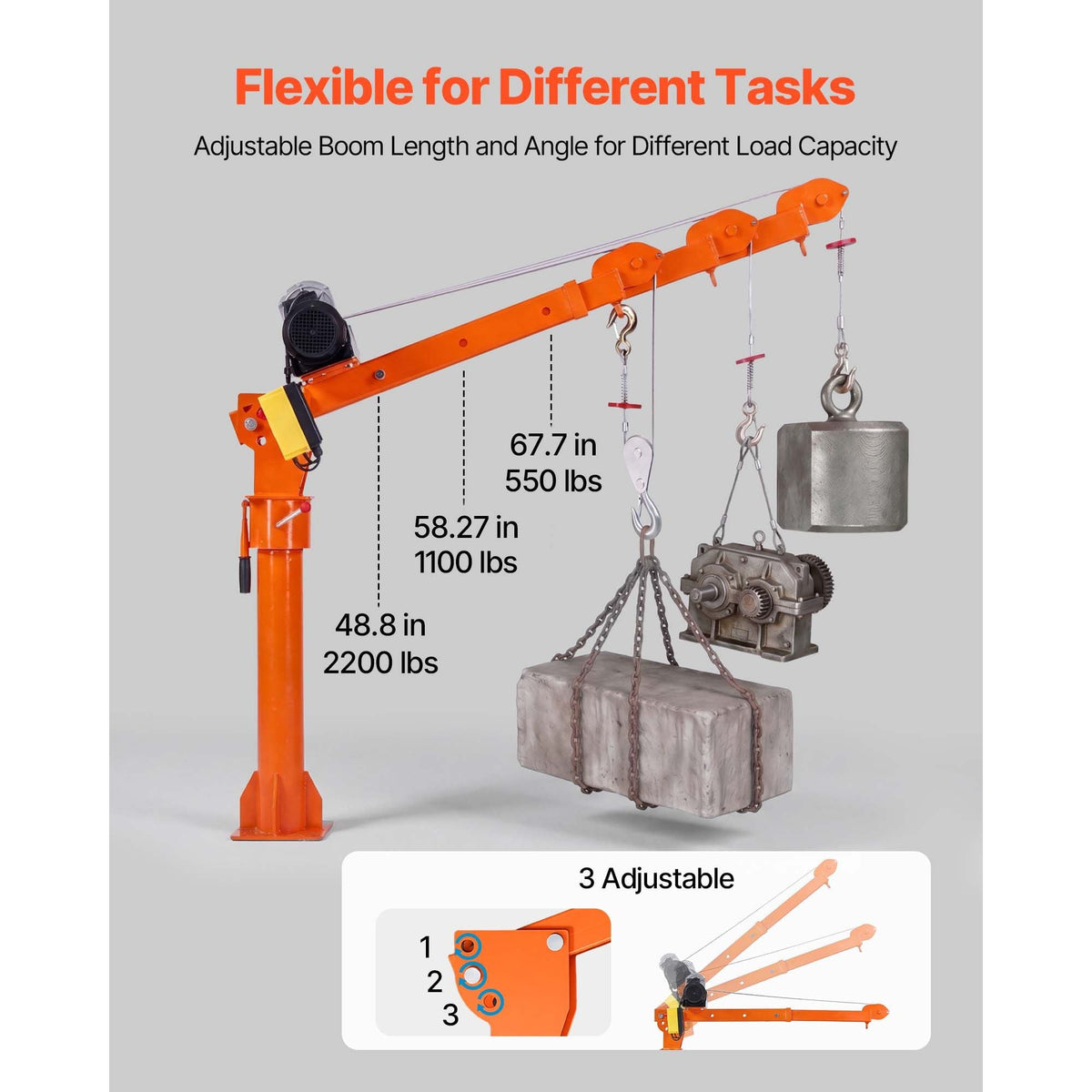 Electric Truck Crane, 2200 lbs Pickup Truck Crane with 2200 LBS Electric Hoist, 360° Rotating Telescopic Boom, Premium Galvanized Steel, Foldable Pickup Bed Jib Hoist for Machine Lumber Lifting
