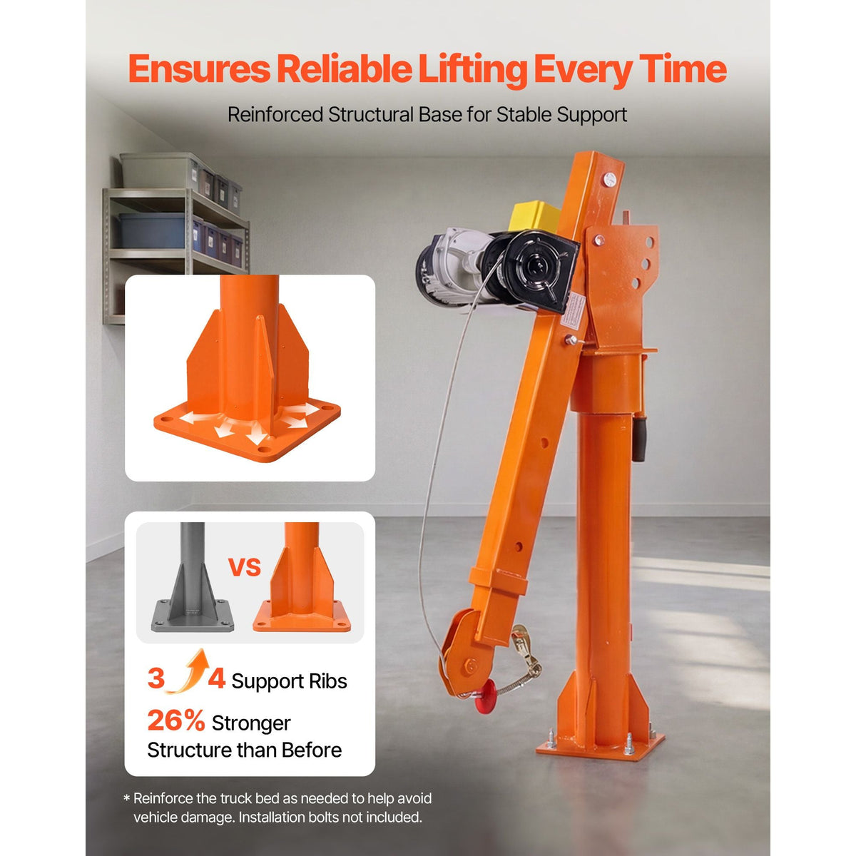Electric Truck Crane, 2200 lbs Pickup Truck Crane with 2200 LBS Electric Hoist, 360° Rotating Telescopic Boom, Premium Galvanized Steel, Foldable Pickup Bed Jib Hoist for Machine Lumber Lifting