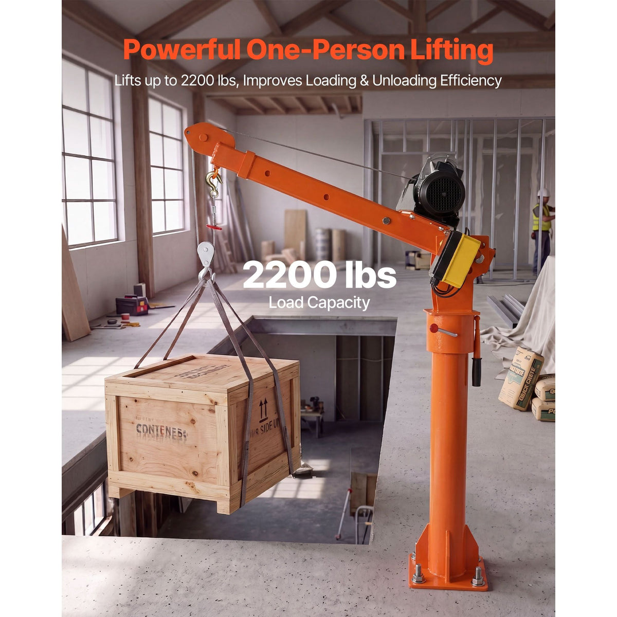 Electric Truck Crane, 2200 lbs Pickup Truck Crane with 2200 LBS Electric Hoist, 360° Rotating Telescopic Boom, Premium Galvanized Steel, Foldable Pickup Bed Jib Hoist for Machine Lumber Lifting