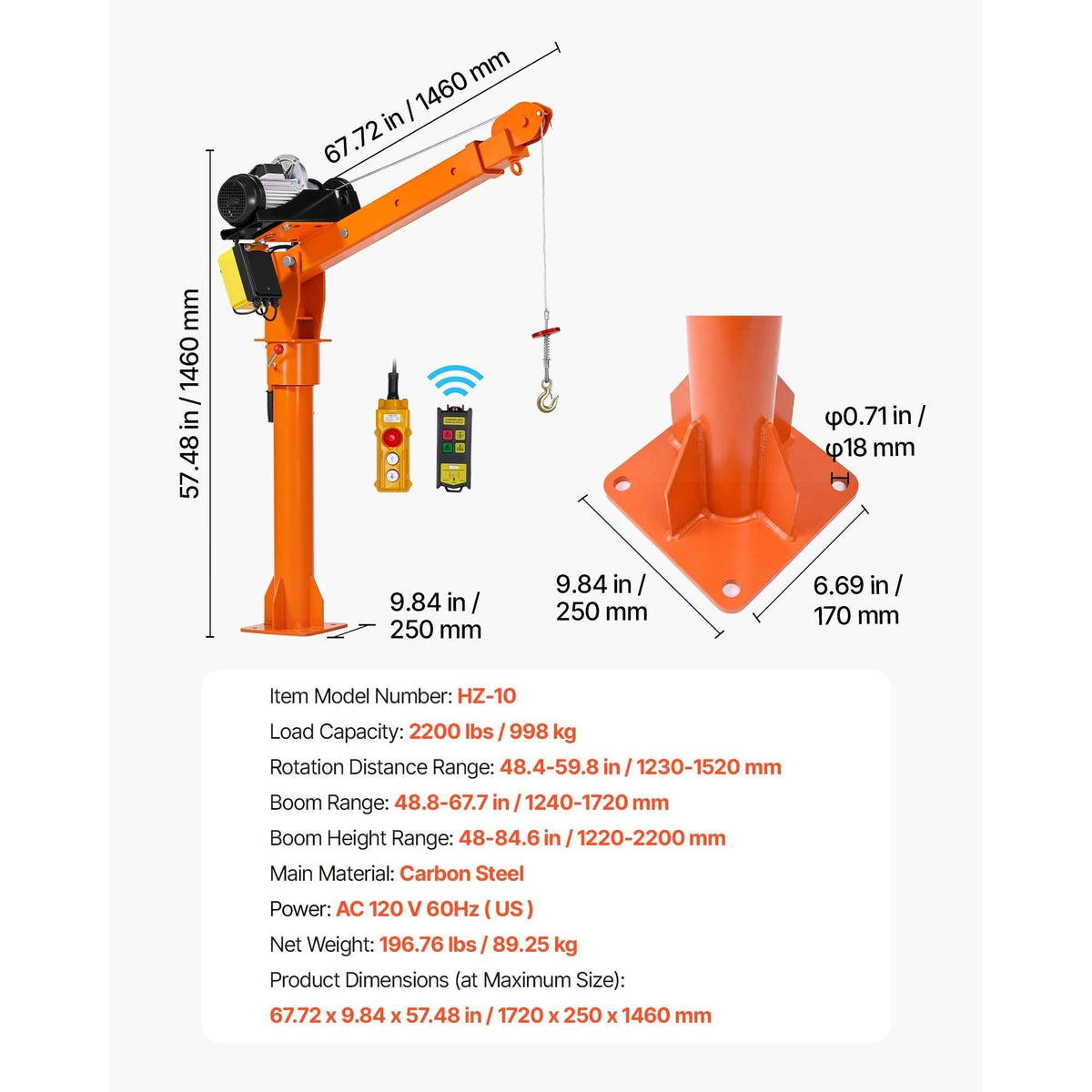 Electric Truck Crane, 2200 lbs Pickup Truck Crane with 2200 LBS Electric Hoist, 360° Rotating Telescopic Boom, Premium Galvanized Steel, Foldable Pickup Bed Jib Hoist for Machine Lumber Lifting