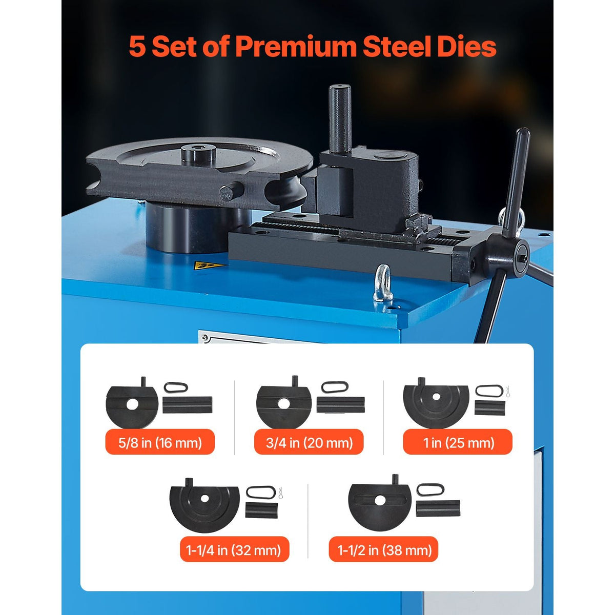 Electric Tube Bending Machine, 1.5 KW Electric Tube Bender for 5/8 to 1-1/2 inch Pipes, Pipe Bender Machine with 5 Set Dies, Manual & Auto Modes and 180° Max Bending Angle (220V 60Hz 3-Phase)