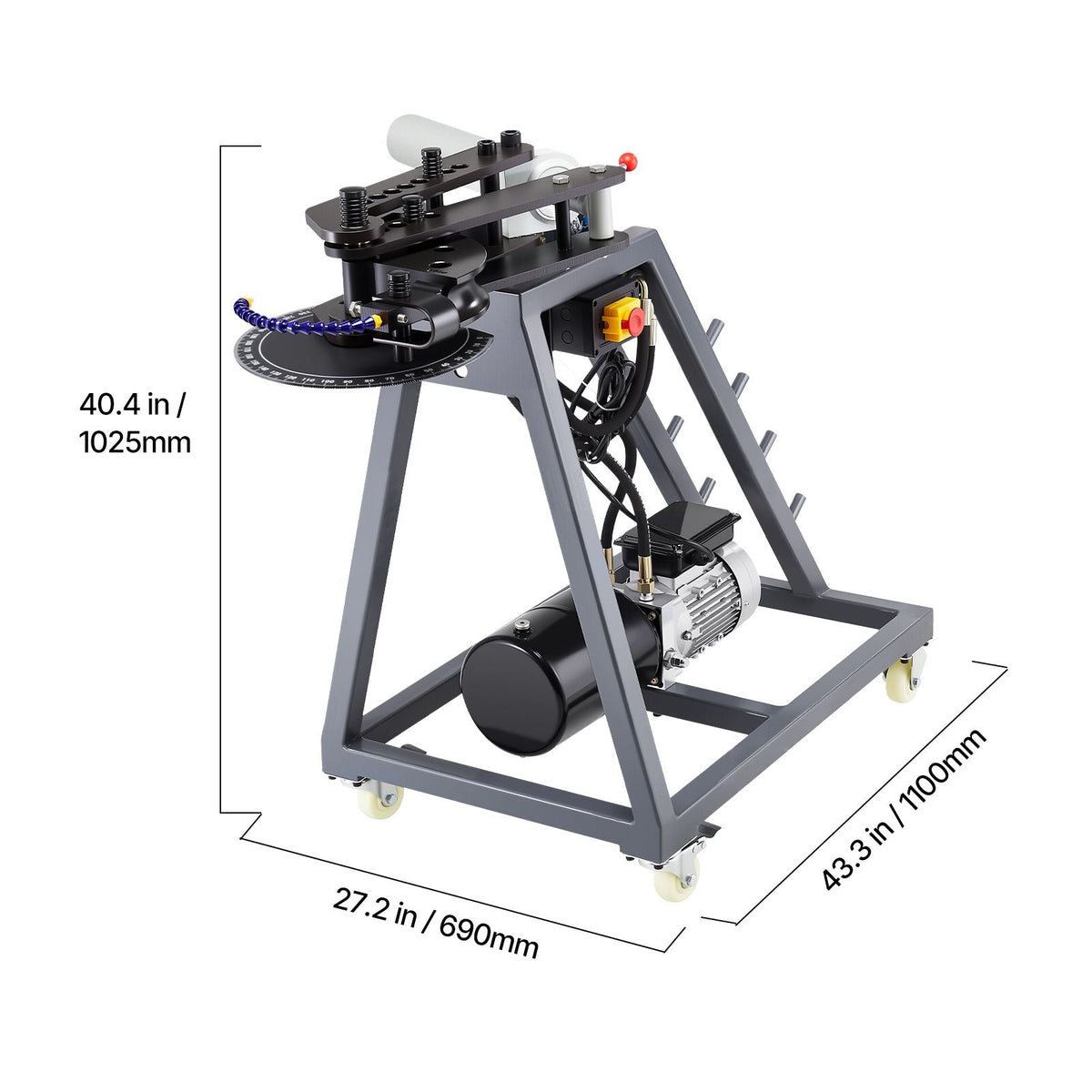 Electric Tube Bending Machine, 750W Electric Tubing Bender with 6L Hydraulic Cylinder, Movable Pipe Bender Machine with 3 Dies & 180° Max Bending Angle, Suitable for 1", 1-1/2", 1-3/4" Pipes