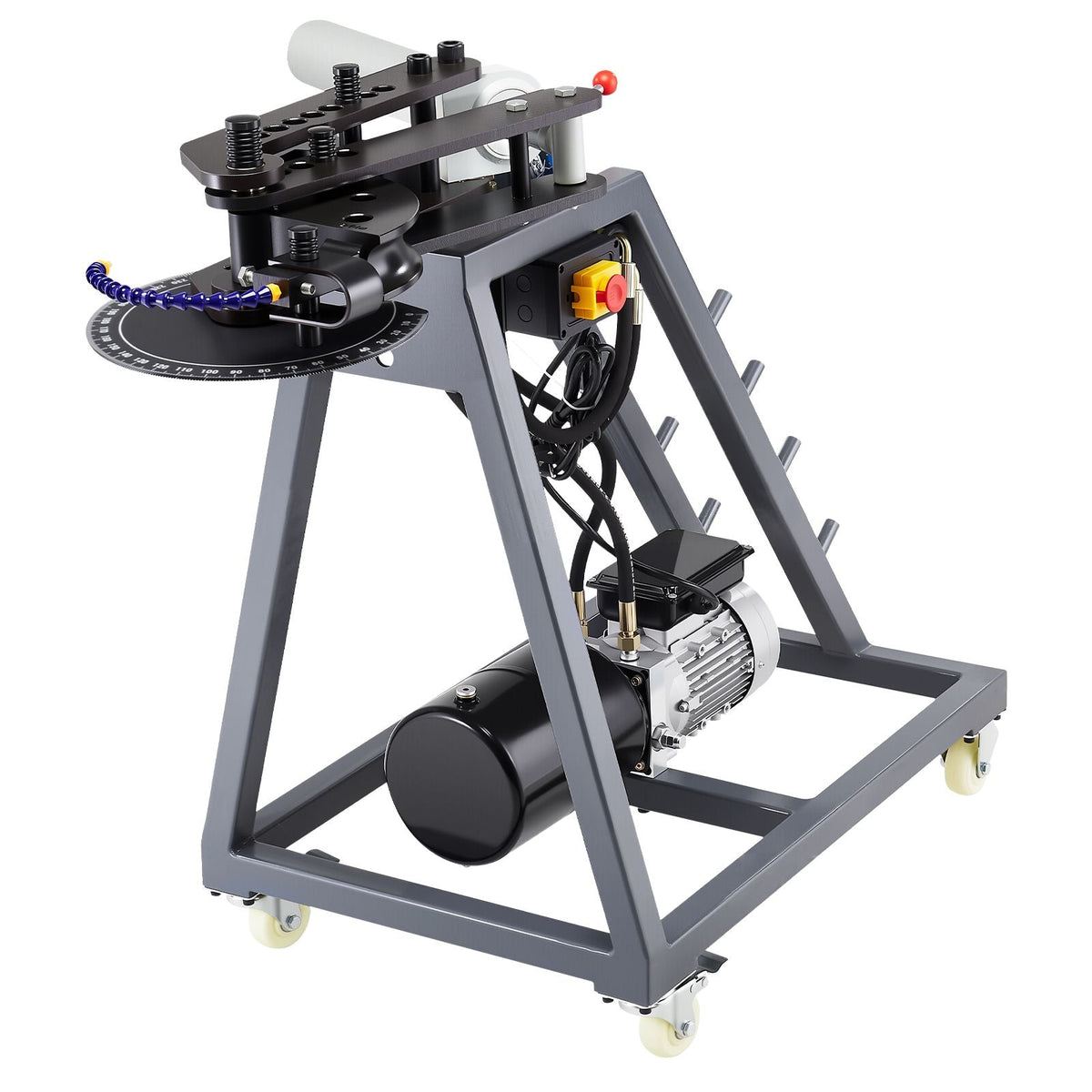 Electric Tube Bending Machine, 750W Electric Tubing Bender with 6L Hydraulic Cylinder, Movable Pipe Bender Machine with 3 Dies & 180° Max Bending Angle, Suitable for 1", 1-1/2", 1-3/4" Pipes