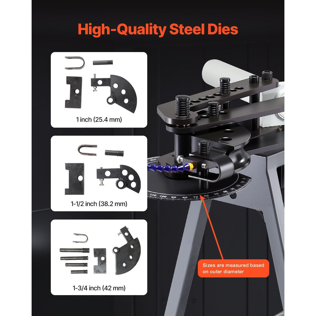 Electric Tube Bending Machine, 750W Electric Tubing Bender with 6L Hydraulic Cylinder, Movable Pipe Bender Machine with 3 Dies & 180° Max Bending Angle, Suitable for 1", 1-1/2", 1-3/4" Pipes