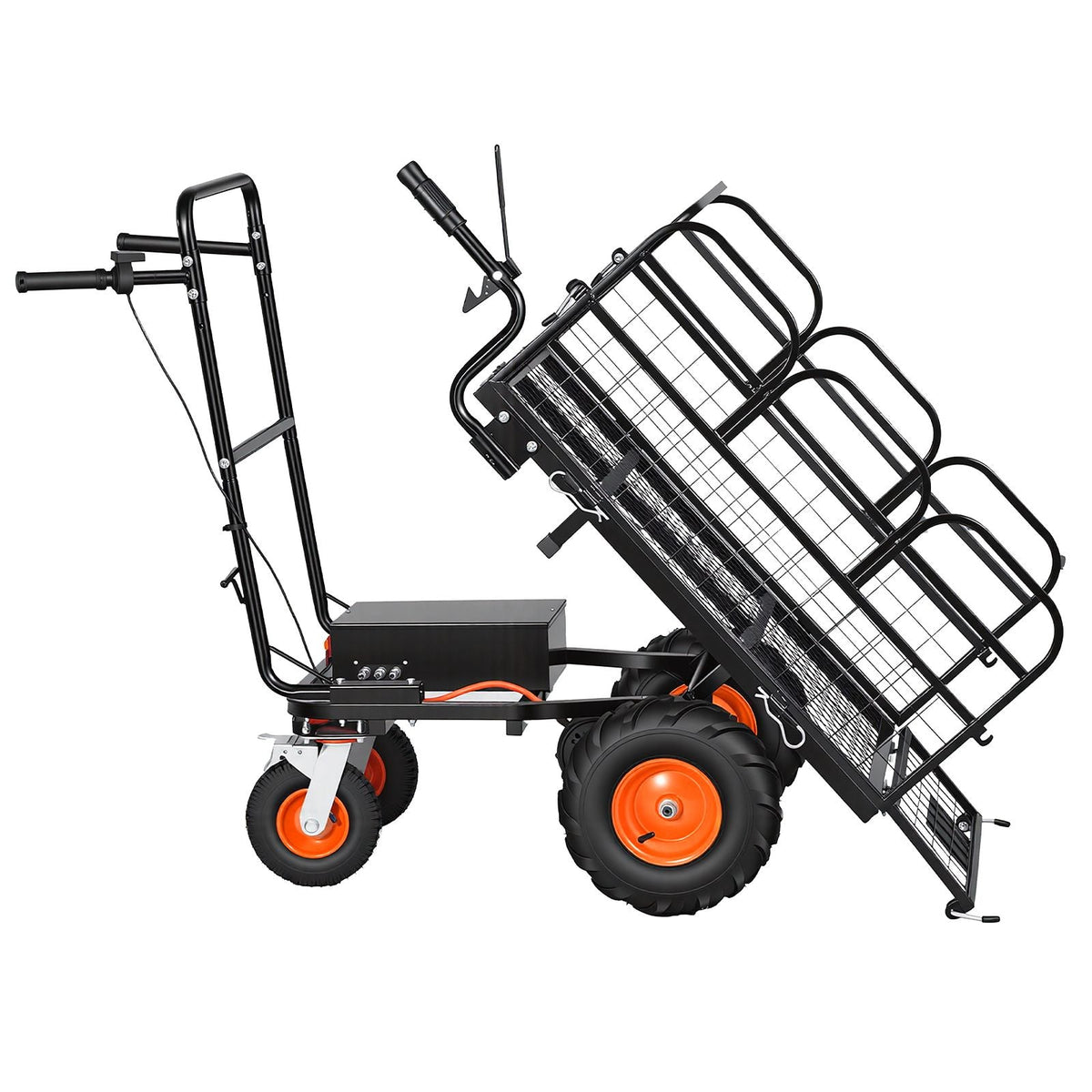 Electric Utility Cart, 36V 432Wh Battery Powered Electric Wagon, 500W Power Wheelbarrow with Brake, 660 lbs Load Heavy Duty Steel Garden Cart for Farm and Yard All Purpose Modular Cargo Bed