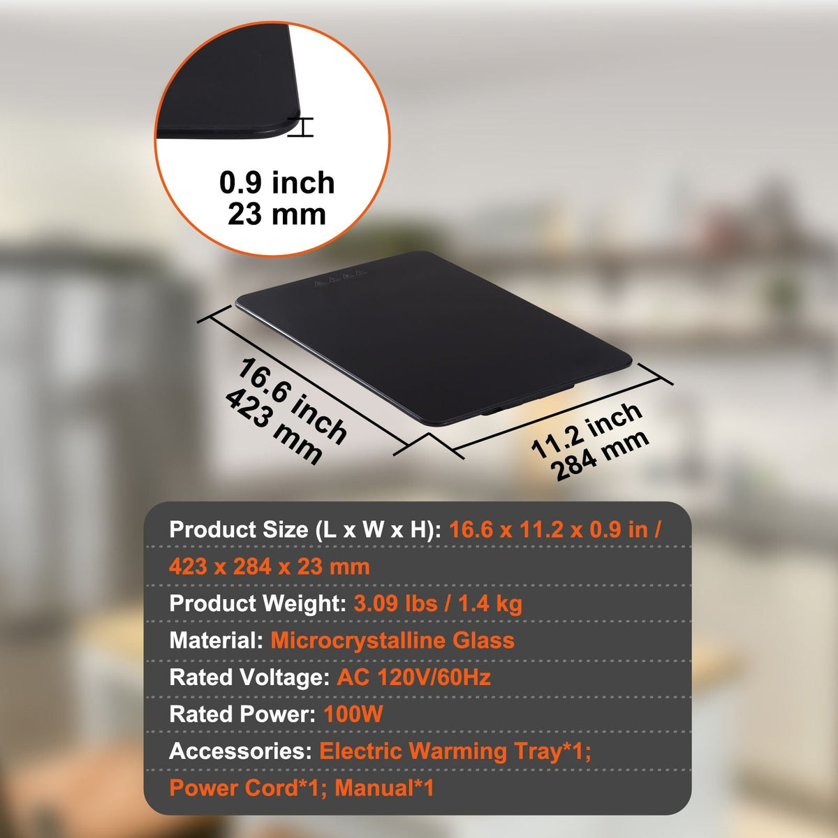 Electric Warming Tray, 16.5" x 11" Portable Tempered Glass Heating Tray with Temperature Range (65-90 Celsius), Perfect for Dinner, Catering, Parties, Events, Entertaining and Holiday, Black