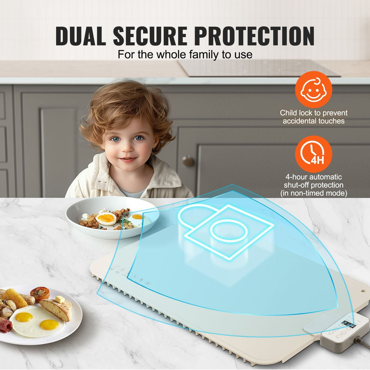 Electric Warming Tray, Food Warming Mat for Buffet, Rollable & Portable Silicone Food Warmer with 4 Adjustable Temperature Settings, Auto Shut-Off & Child Lock, Perfect for Parties, Catering