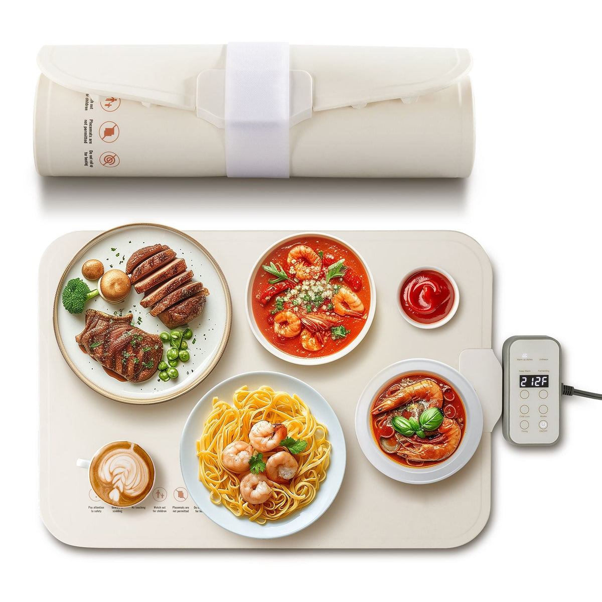 Electric Warming Tray, Food Warming Mat for Buffet, Rollable & Portable Silicone Food Warmer with 4 Adjustable Temperature Settings, Auto Shut-Off & Child Lock, Perfect for Parties, Catering