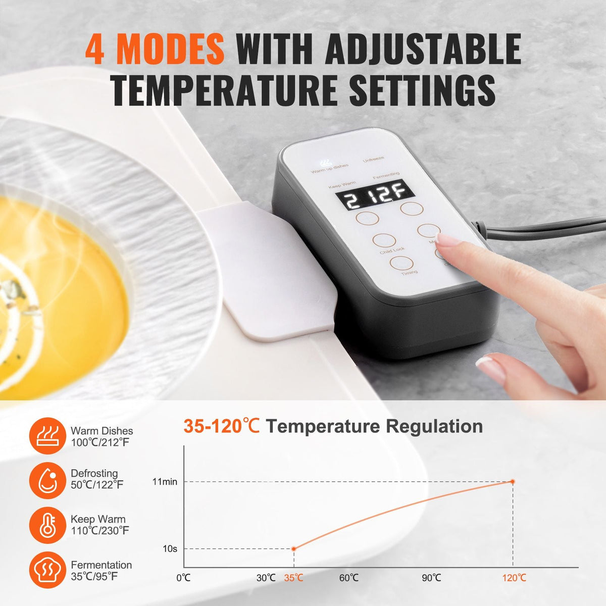 Electric Warming Tray, Food Warming Mat for Buffet, Rollable & Portable Silicone Food Warmer with 4 Adjustable Temperature Settings, Auto Shut-Off & Child Lock, Perfect for Parties, Catering