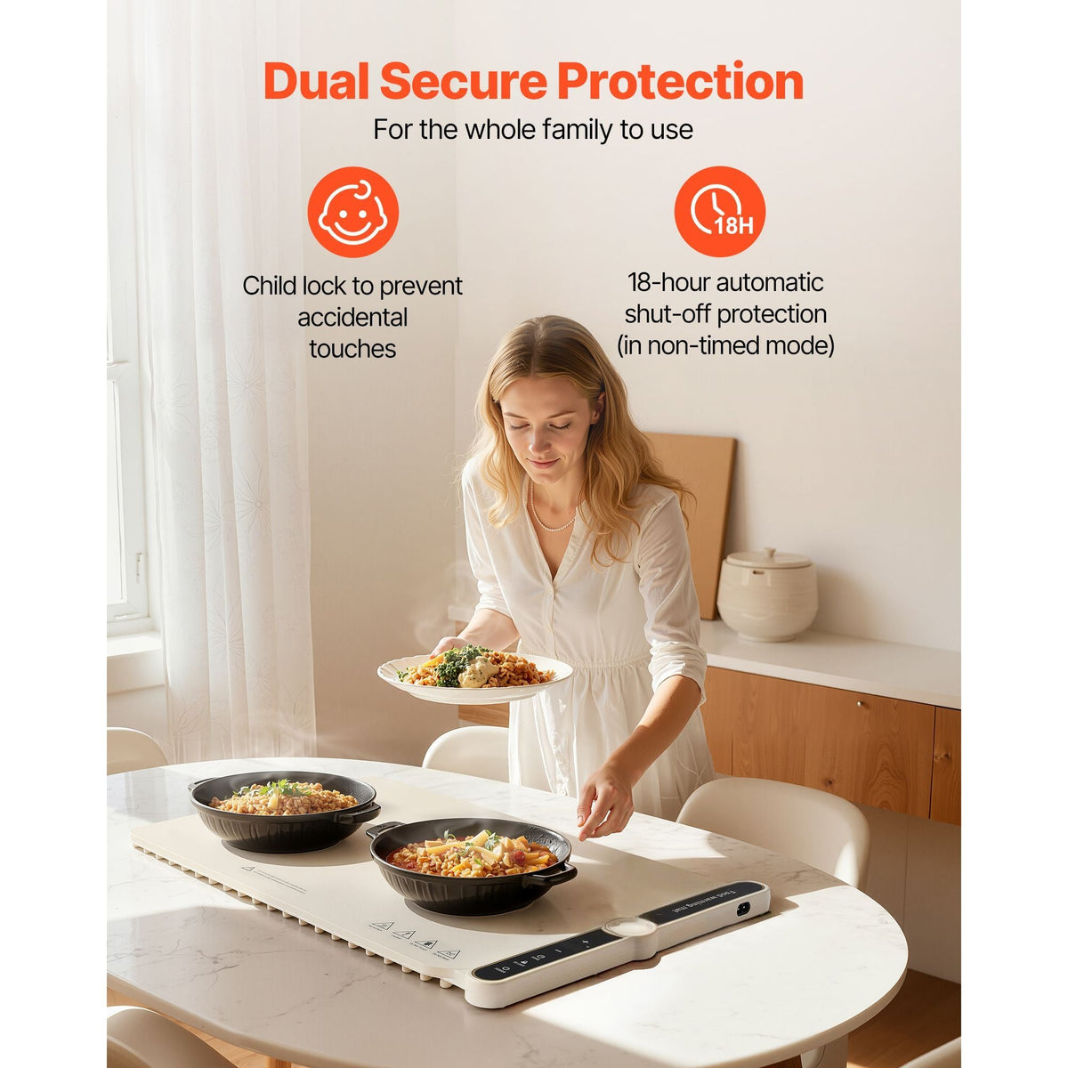 Electric Warming Tray, Food Warming Mat for Buffet, Rollable & Portable Silicone Food Warmer with 9 Adjustable Temperature Settings, Auto Shut-Off & Child Lock, Ideal for Parties, Catering