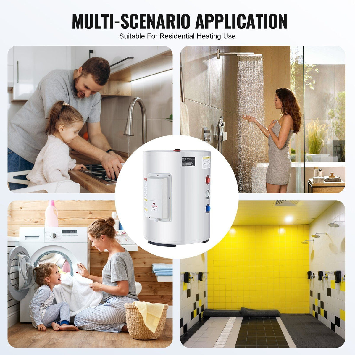 Electric Water Heater, 10 Gallon Tank Instant Hot Water Heater, 1.6Kw Tankless Water Heater w/ LED Display,Knob Control, IPX4 Waterproof Side Connection On Demand Heaters for Shower, Bath
