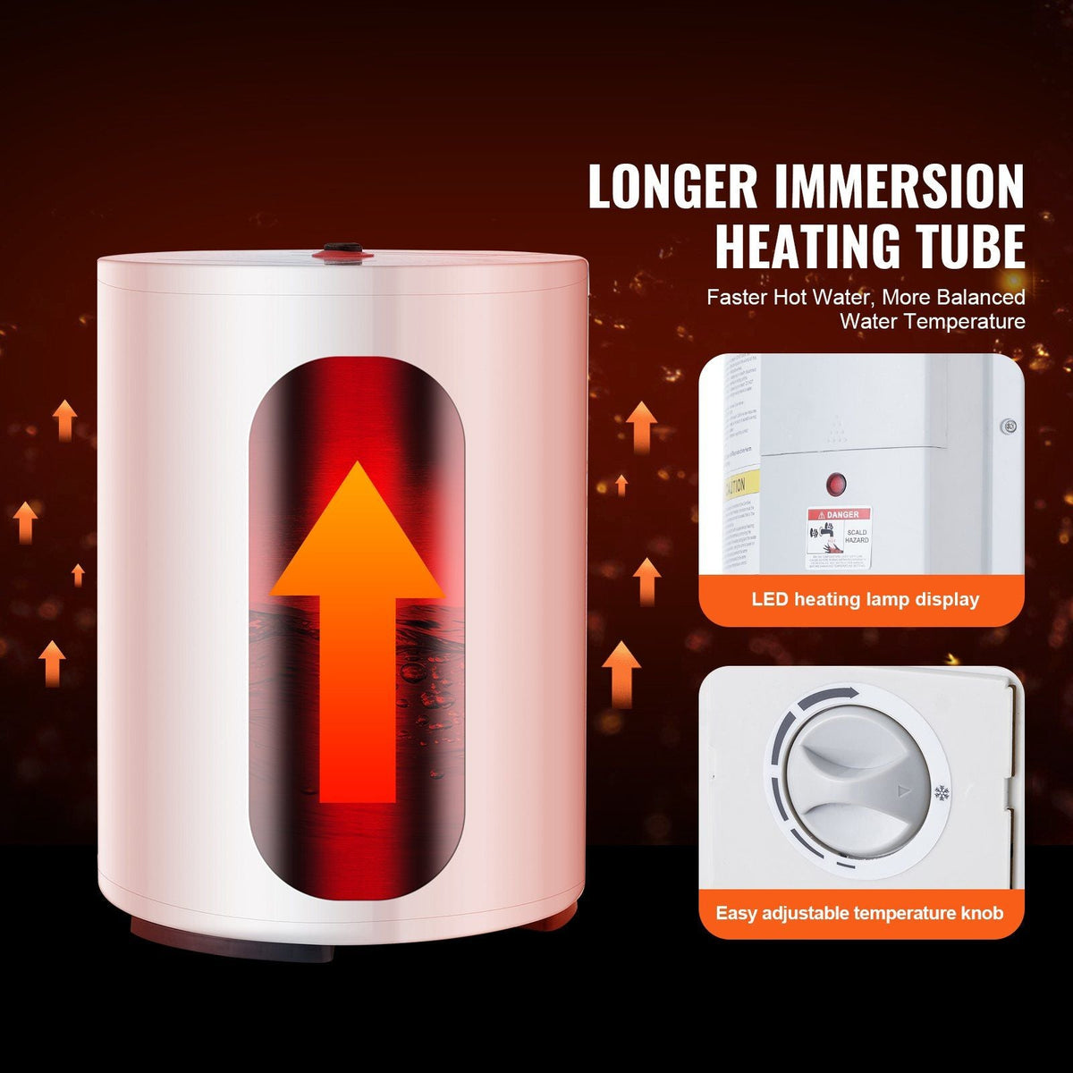 Electric Water Heater, 10 Gallon Tank Instant Hot Water Heater, 1.6Kw Tankless Water Heater w/ LED Display,Knob Control, IPX4 Waterproof Side Connection On Demand Heaters for Shower, Bath