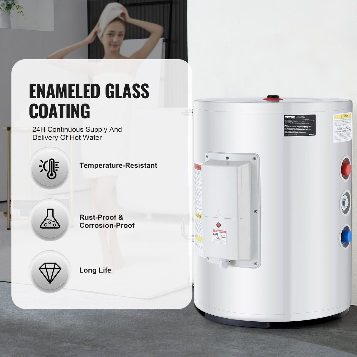 Electric Water Heater, 10 Gallon Tank Instant Hot Water Heater, 1.6Kw Tankless Water Heater w/ LED Display,Knob Control, IPX4 Waterproof Side Connection On Demand Heaters for Shower, Bath
