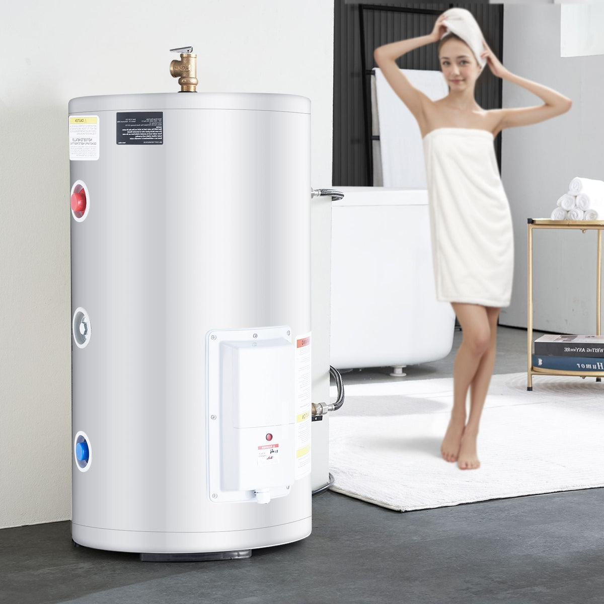 Electric Water Heater, 18 Gallon Tank Instant Hot Water Heater, 1.6Kw Tankless Water Heater w/ LED Display,Knob Control, IPX4 Waterproof Side Connection On Demand Heaters for Shower, Bath