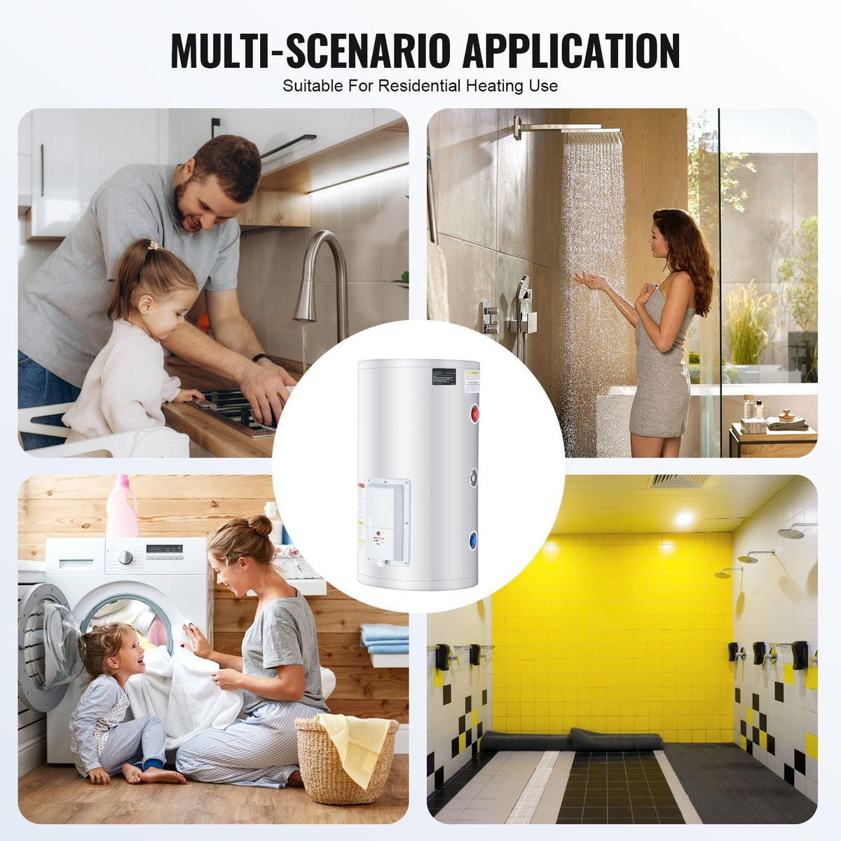 Electric Water Heater, 18 Gallon Tank Instant Hot Water Heater, 1.6Kw Tankless Water Heater w/ LED Display,Knob Control, IPX4 Waterproof Side Connection On Demand Heaters for Shower, Bath
